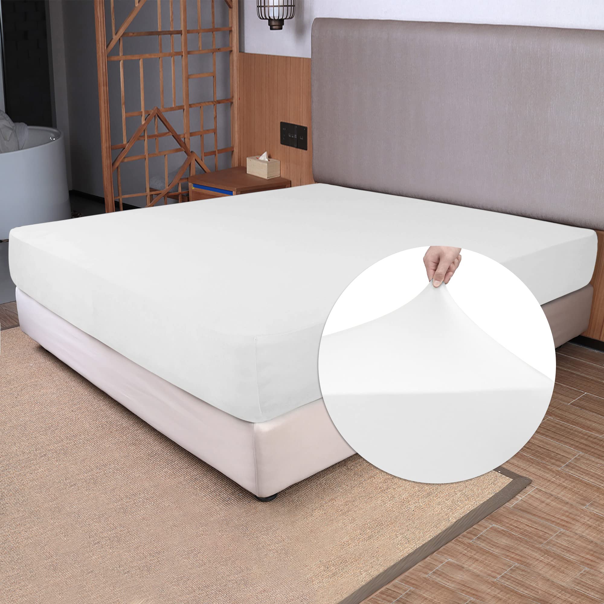 Photo 1 of Soft Stretch King Size Fitted Sheet Only - Jersey Knit, 4-Way Stretchy Snug Fit, Wrinkle Free & Stay in Place, No More Slipping Off for Mattress, Soft & Comfortable - White, King
