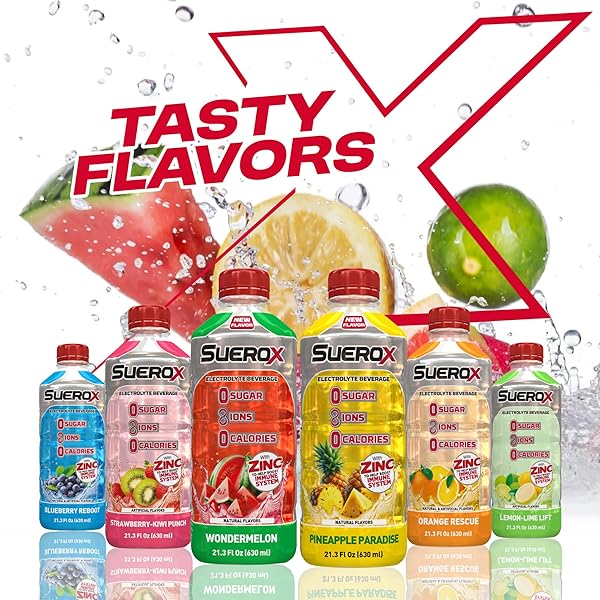 SUEROX SUGAR FREE SPORTS DRINK FOR HYDRATION AND RECOVERY, ELECTROLYTE HYDRATION DRINK WITH 8 IONS, ZERO CALORIE SPORTS DRINKS, ORANGE RESCUE, 21.3 FL OZ, 12 COUNT