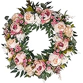 TechKen Valentines Wreath Peony Wreath Spring Wreath 24inch for Spring & Summer, for Front Door, Window, Wall, Home and Kitchen