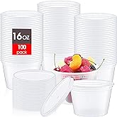 Thenshop 100 Sets Deli Containers with Lids 16 oz Leakproof Disposable Soup Containers plastic Food Storage box with Airtight Lids Round Clear Takeout bowl, Microwave Dishwasher Freezer Safe