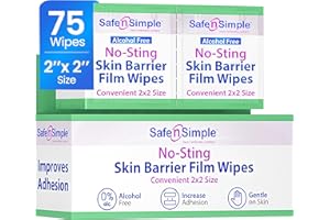 Safe n' Simple No Sting Skin Prep Wipes - 75 Individual 2" x 2" Ostomy Barrier Film Wipes - Skin Prep Protective Wipes - Bandage Medical for Skin