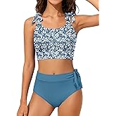 Girls Swimsuit Adjustable String Strap High Waist Bikini 2 Piece Girls' Swimwear Set Teen Girl Bathing Suits Size 9-16