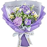 YSHomy Crochet Flowers, Crochet Flower Bouquet with Rose, Tulips, Carnation for Birthday Gifts, Graduation and Gift for Mom, Get Well Gifts for Women (Include Card)