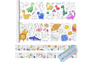 USGOHIN Coloring Paper Roll for Kids 2 Rolls, Sticky Children's Drawing Sheet Roll for Toddlers, 118x11.8″ Large Painting Page for Kindergarten Home Kids Birthday Party (6 Themes A + Dinosaur)