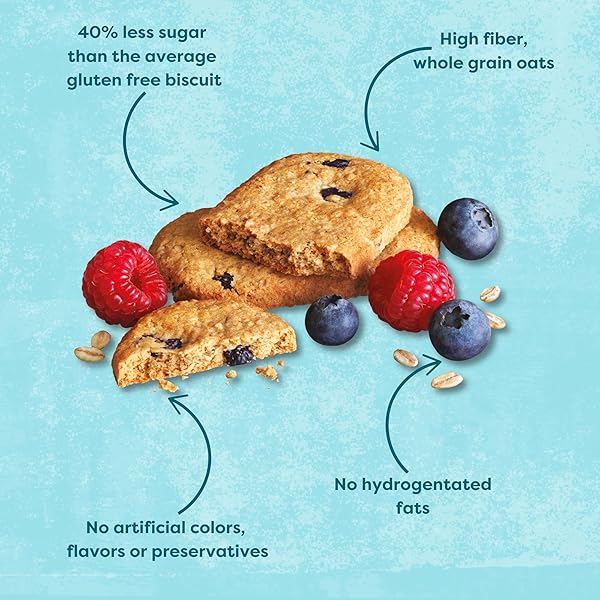 NAIRN’S GLUTEN-FREE BLUEBERRY AND RASPBERRY BREAKFAST BISCUITS – HEALTHY, TASTY, HIGH FIBER, NON-GMO, NO ARTIFICIAL COLORS, FLAVORS, OR PRESERVATIVES, SAFE FOR CELIACS, 5.64OZ