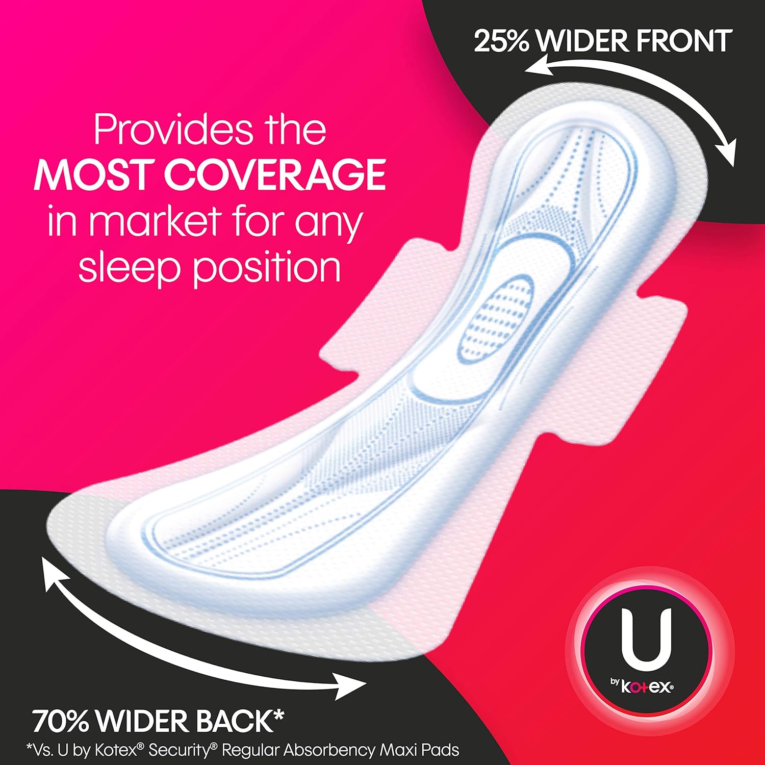 U by Kotex Security Feminine Maxi Pad with Wings, Overnight, Extra Heavy, Unscented, 24 Count (2 Packs of 12) (Packaging May Vary): Health & Personal Care