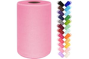 ABLEME DECO Pink Tulle Fabric Rolls 6 Inch by 100 Yards (300 ft) Tulle Ribbon Netting Spool for Tutu Skirt Wedding Baby Shower Birthday Party Decorations Gift Wrapping DIY Crafts, 28 Colors (Pink)