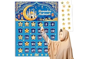 DPKOW Ramadan Calendar Poster Game for Kids Muslim, 30 Days Countdown for Eid al-Fitr Ramadan Advent Calendar, with 30 Stars 