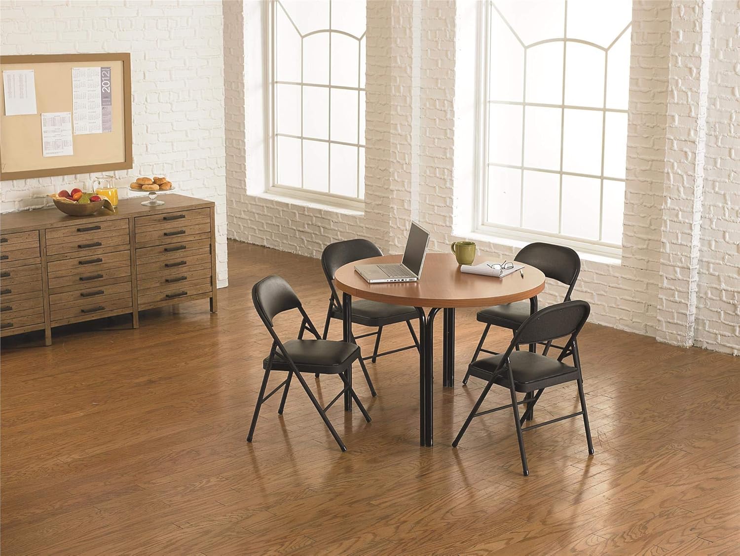 Cosco Vinyl Folding Chair Black (4-pack): Furniture & Decor