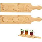 Marsrut 2PCS Flight Board for Tasting, 3 Slots Bamboo Wine Holder 2.17 INCH Dia Base Serving Display Rack Paddle for Whiskey, Beer, Drink Glass Jars, (Round) 15.0L x 3.9W