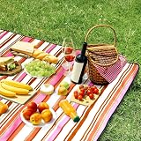 Vinsani Foldable Picnic Blanket 170 x 130 cm Pink Stripe Anti Slip Waterproof view 8