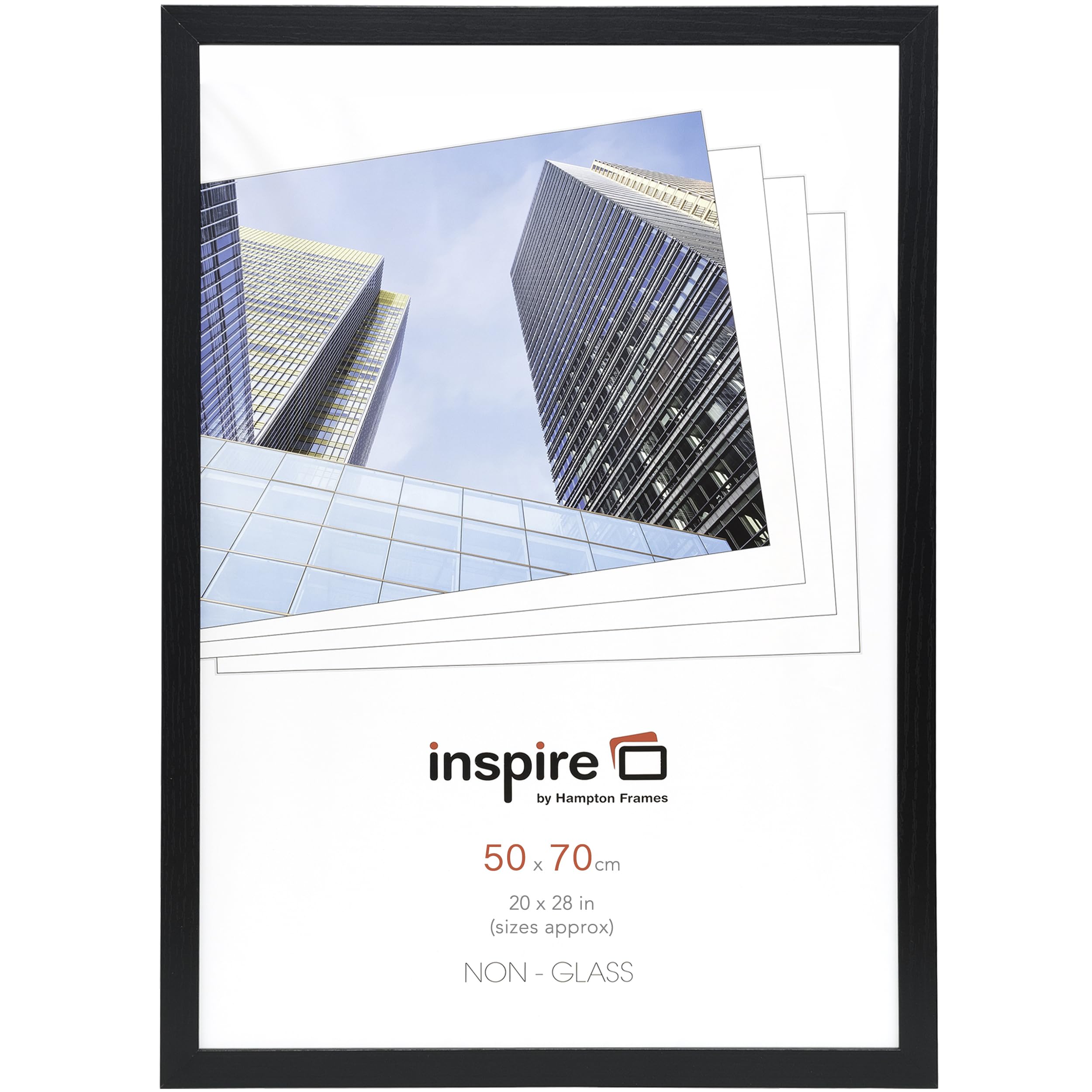 Hampton Frames | OXFORD Picture Frame | 50x70cm, Black, MDF, Acrylic Front | Wall Mount, Landscape or Portrait, Wood Effect | Display Photos, Art Prints