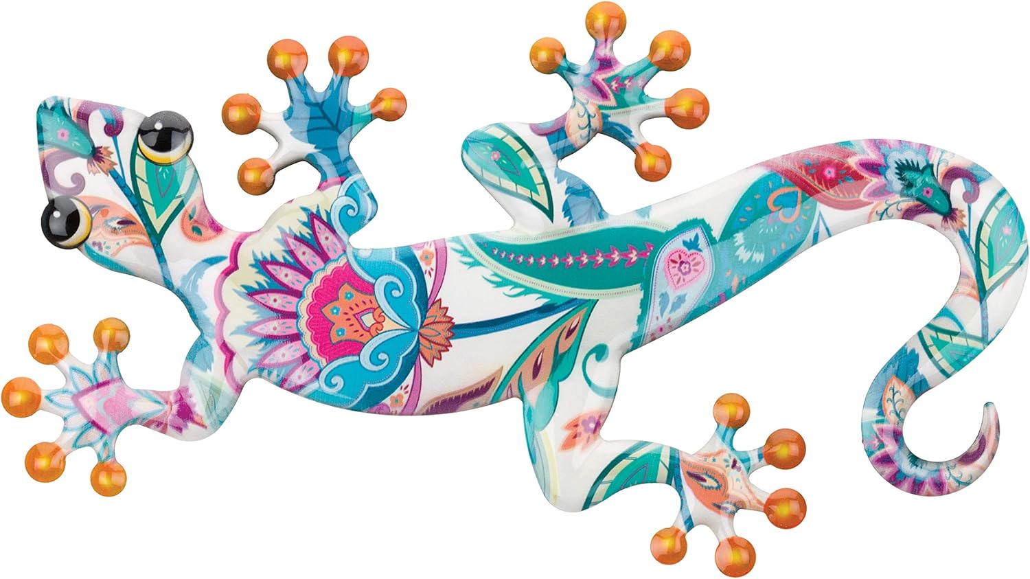 Plaques & Wall Art - Regal Art & Gift Gecko Wall Decor - Hanging Wall Art Made of Metal & Glass, Decorative Lizard Wall Scriptures for Living Room, Bedroom, Patio, Yard, Garden, Outdoors, Home, Balcony - 18in White Multi