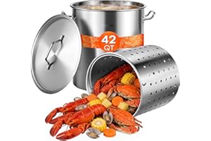VEVOR Stainless Steel Stockpot, 42 Quart Large Cooking Pots, Cookware Sauce Pot with Strainer, Lid, and Handle, Heavy Duty Co