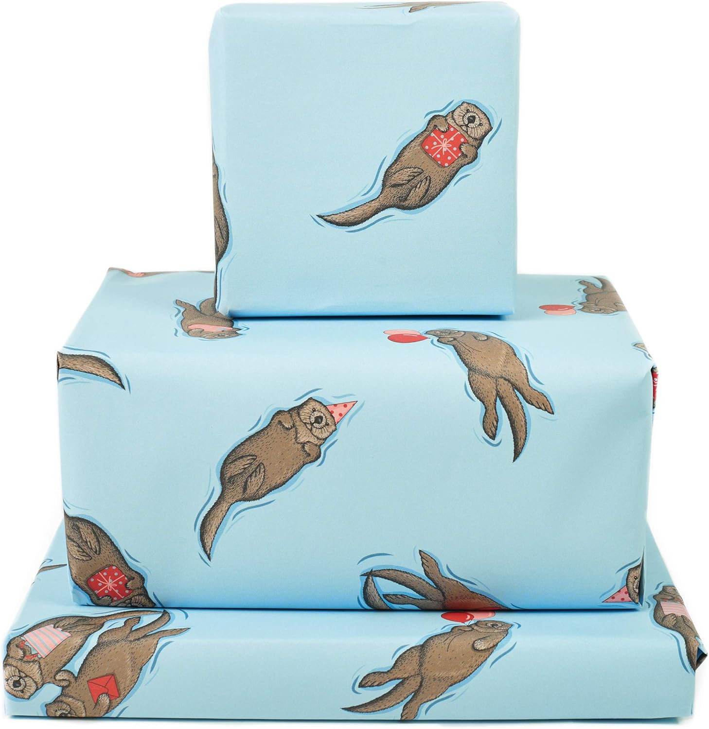 Central 23-6 Christmas Wrapping Paper Sheets - Birthday Otters - Blue Gift Wrap for Men Women - Friends - Recyclable and Made In UK - Image 5