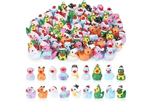 DASHUAIGE 54 PCS Tiny Ducks Mini Resin Christmas Ducks Miniature Colorful Figures Ornament for Xmas, Craft, Dollhouse, Slime, Home Decorations (Christmas 3)
