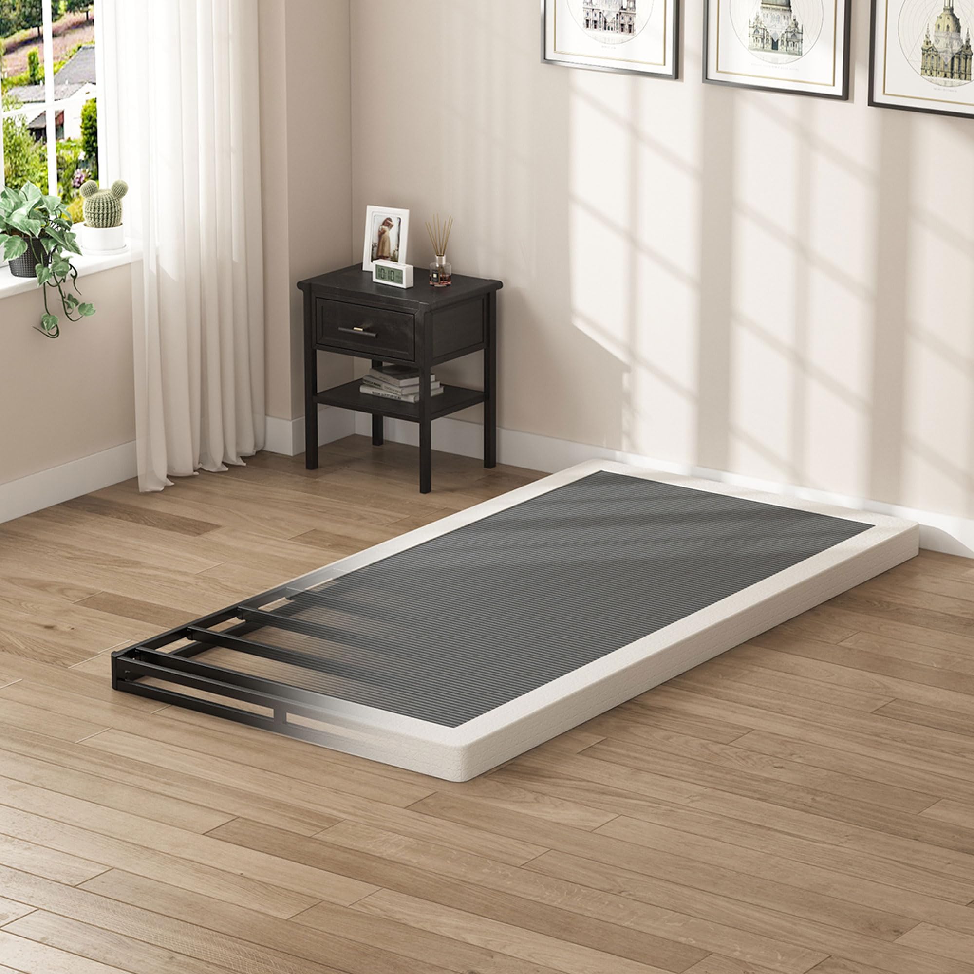 SHOANED Twin XL Metal Box Springs - 3 Inch Low Profile Heavy Duty Black Basics Bed Base Non Slip Box Spring Mattress Foundation, Easy Assembly, No Noise