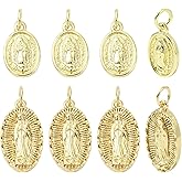 COGCHARGER 8 Pcs Gold Vrigin Mary Christian Charms for Jewelry Making Brass Rosary Pendants for Bracelets Earrings Necklace DIY Supplies