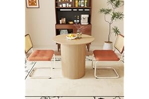 AVZEAR 31.5" Round Dining Table for 2 People, Small Kitchen Dinner Table with Fluted Wood Base, Farmhouse Circle Dining Tables for Home, Kitchen, Dining Room, Living Room (Nature)