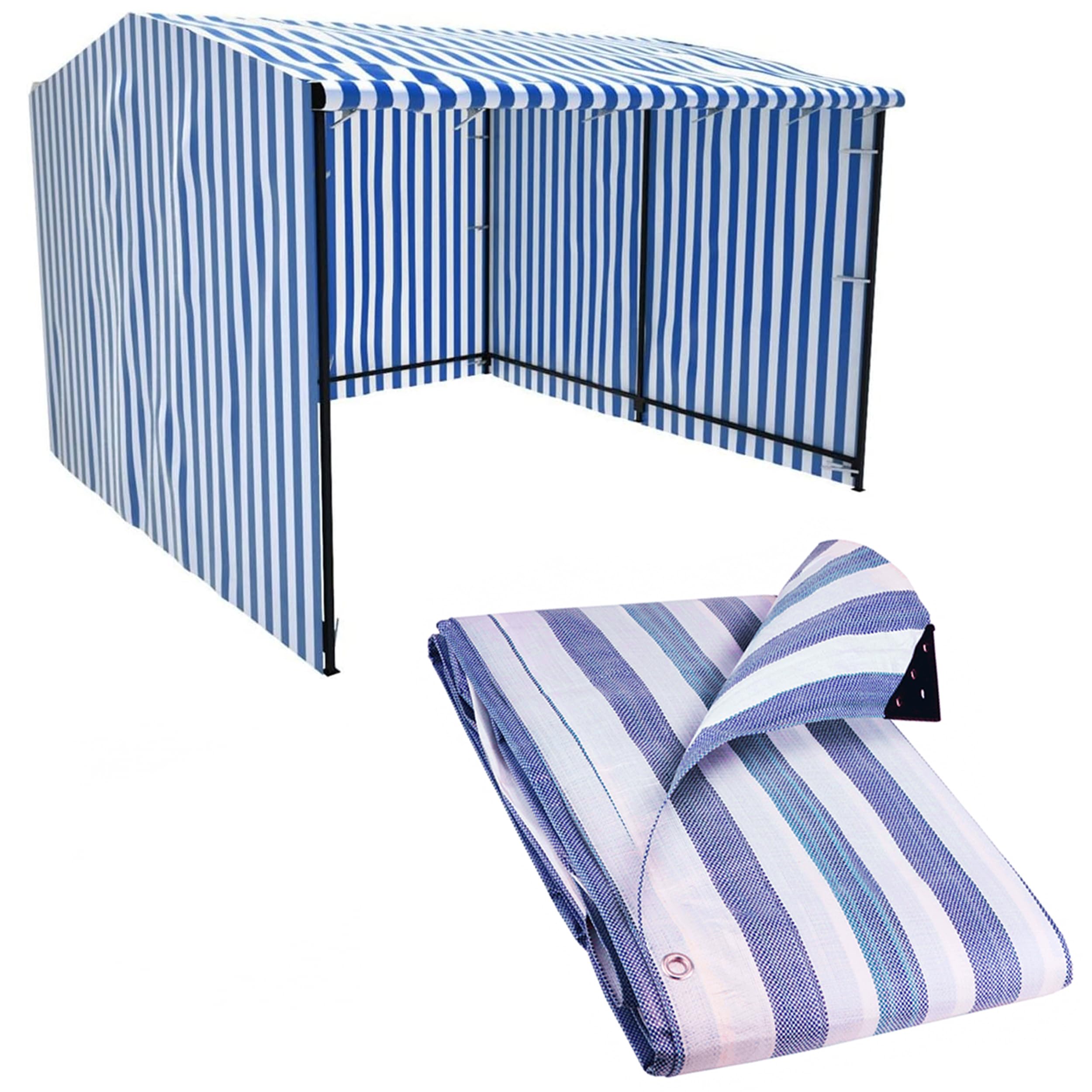My ShopFittings Ltd 170gsm Heavy Duty Striped Tarpaulins - Waterproof Versatile Outdoor Market Stall Sheet Cove (BLUE AND WHITE, 2.7M X 3.5M (9' X 12'))