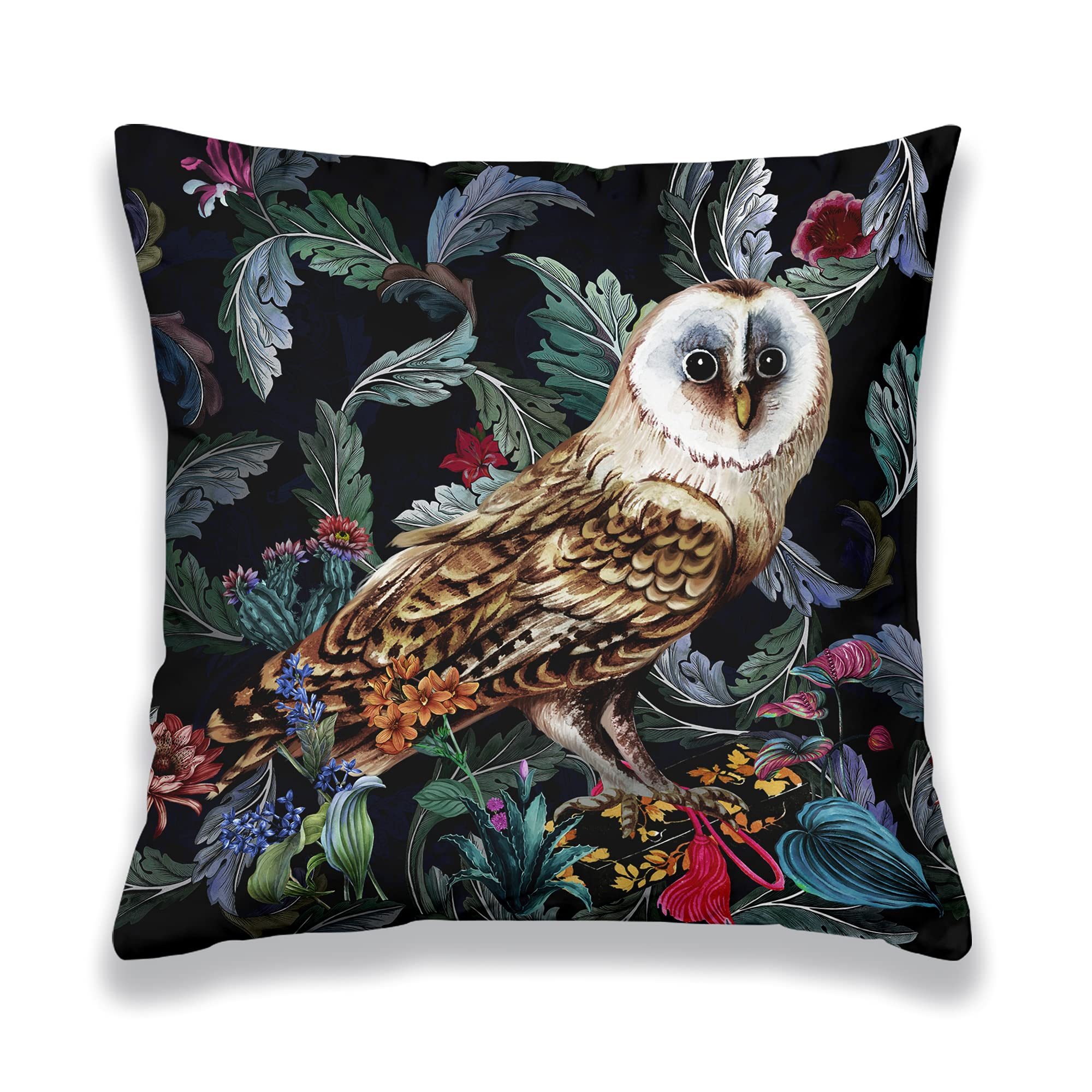 Obal William Morris inspired Cushion Covers Original Design Velvet Pillow Case Square Decorative Throw Pillow Cover 45cm x 45cm for Sofa Bed Couch Living Room Bedroom (18x18 Inch) Forest Owl 1pc