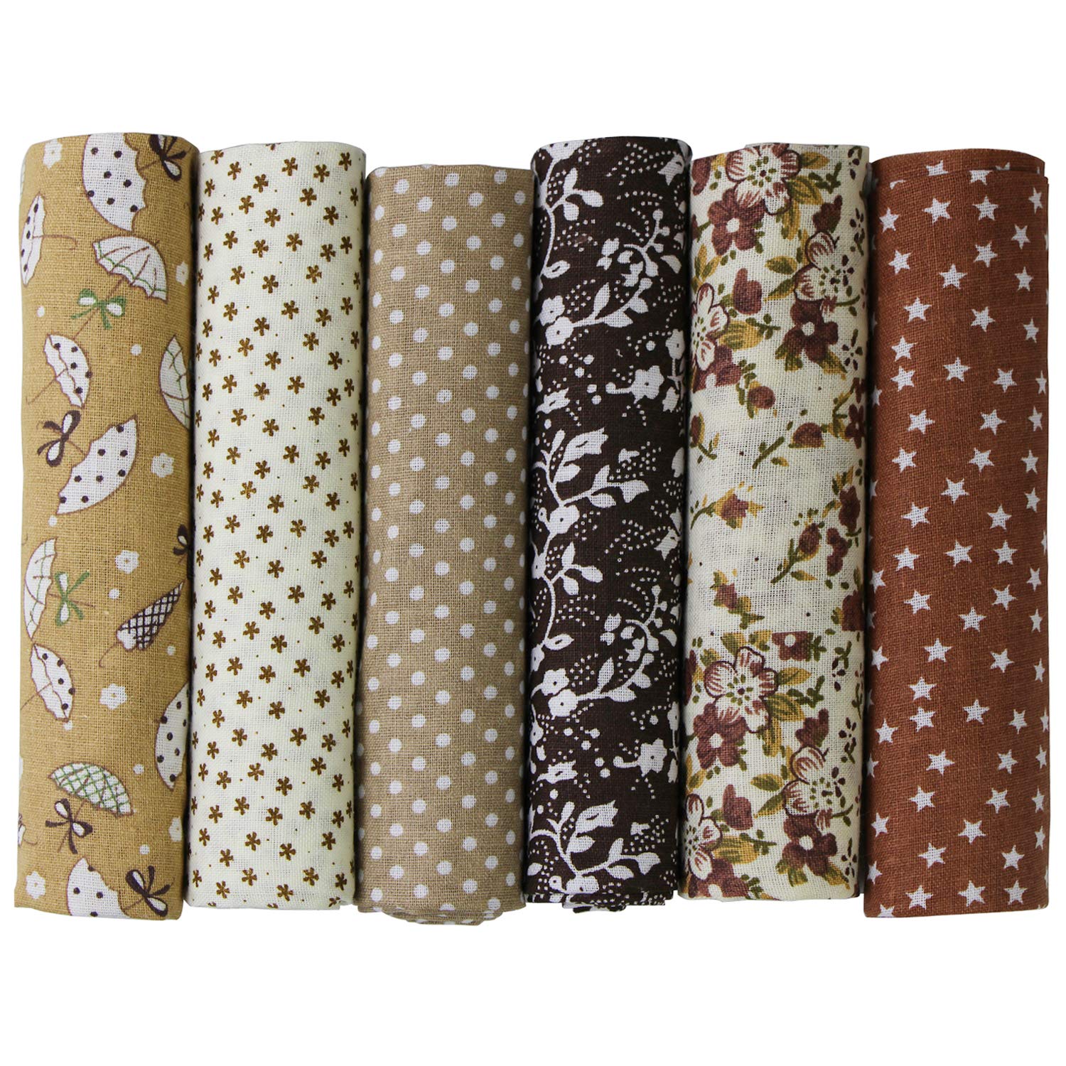 UOOOM 6pcs 50 x 50cm Patchwork Cotton Fabric DIY Handmade Sewing Quilting Fabric Different Designs (Tone-Brown) โ image 1