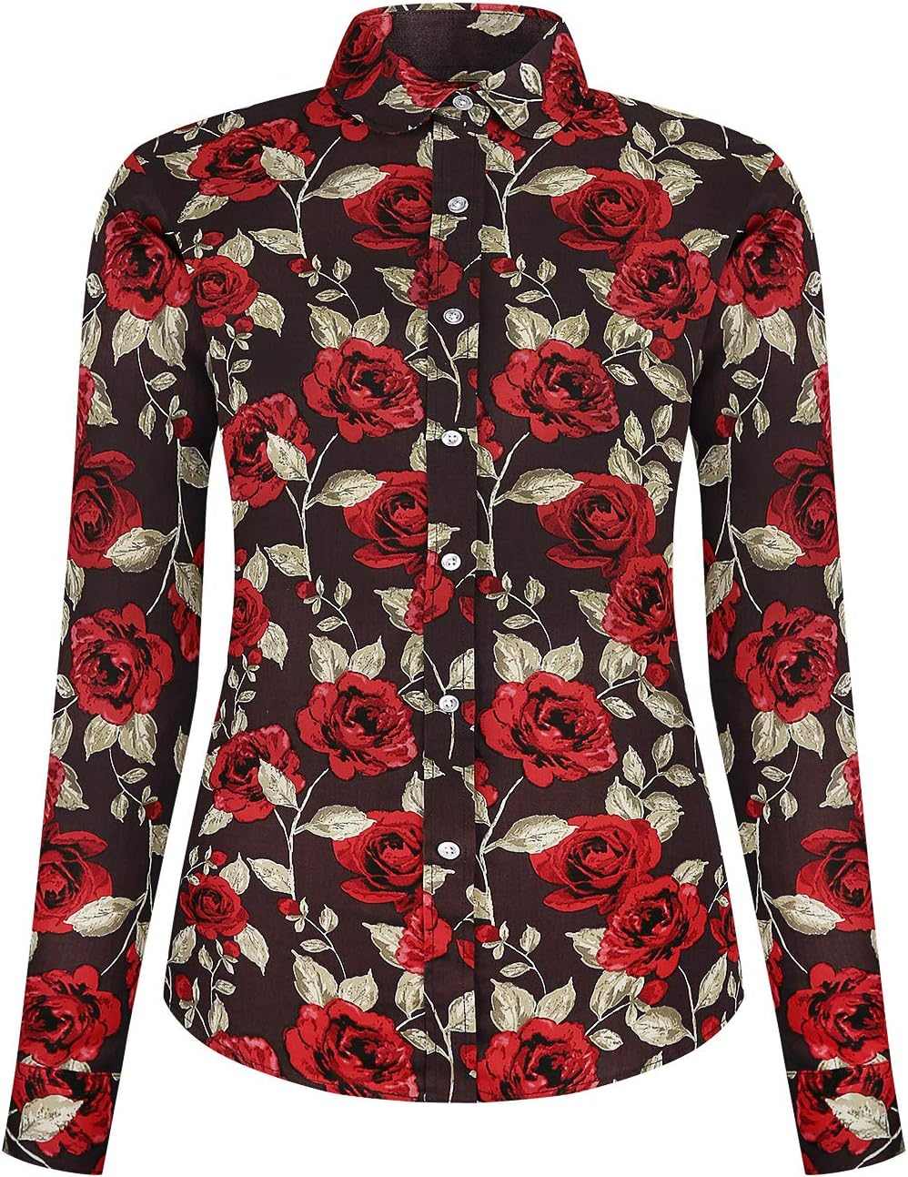 DOKKIA Women's Tops Tropical Casual Blouses Long Sleeve Work Button Up Dress Beach Aloha Hawaiian Shirts