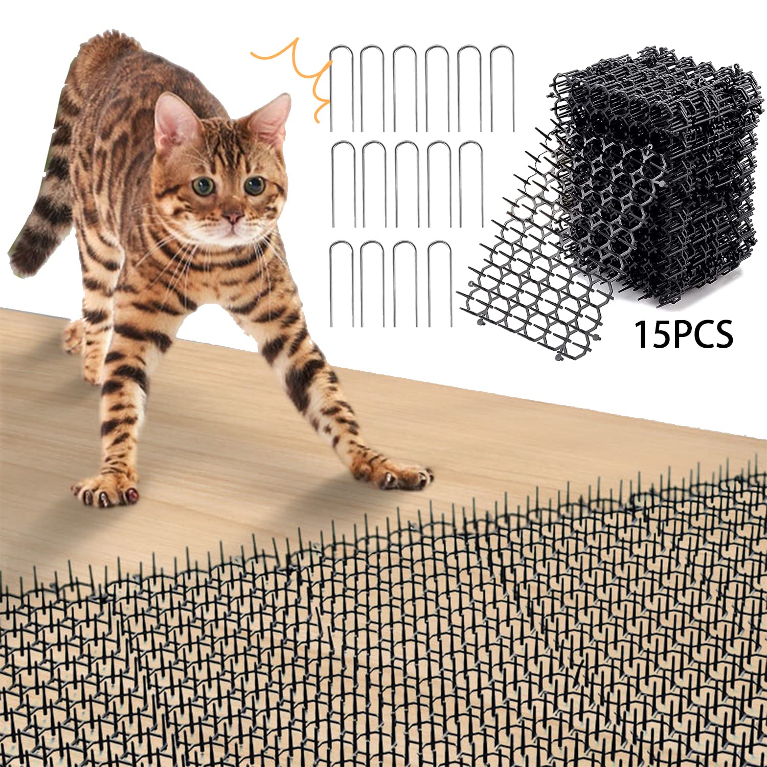 Thorn Grid Against Cats, 15 Pieces Cat Repellent Mat 20 x 15 cm, Animal Barrier with Spikes, Anti Cat Mat, Cat Grid Garden, Thorn Grid Animal Barrier, Cat Deterrent Grid, Thorn Grid Cat Repellent