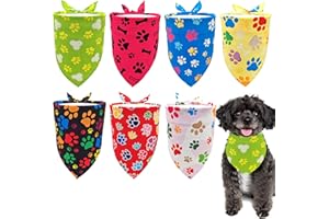 Pai Sence 7 PCS Paw Print Dog Bandanas for Small Dog Kittens 18 Inch Polyester Dogs Bandana for Puppy Doggy XS Scarves Party Grooming S