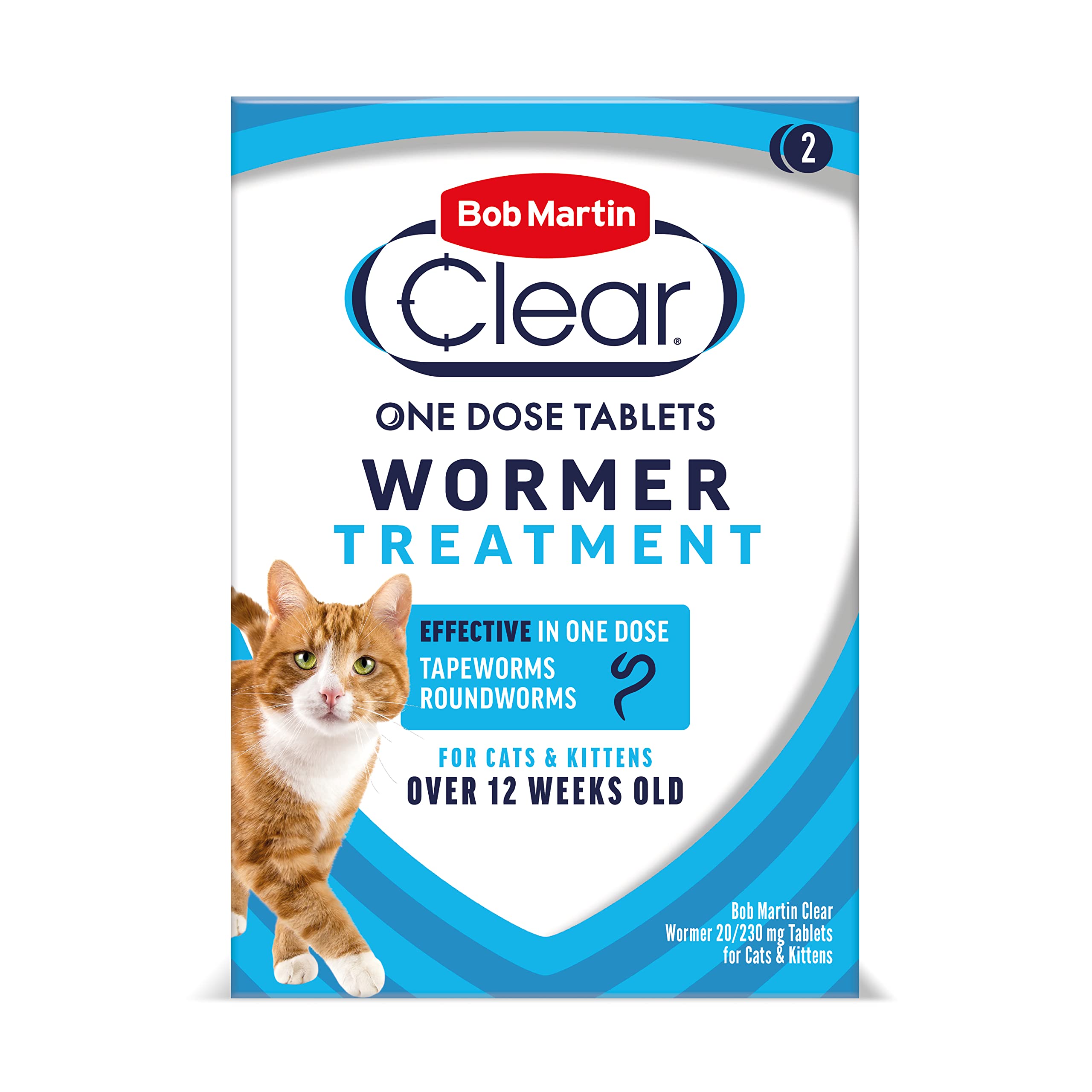 Bob Martin Clear Wormer Treatment for Cats (2 Tablets) - Suitable for Kittens, Clinically Proven Treatment