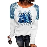 Women Leopard Christmas Trees Snowflake Sequined Splicing Blouse T Shirts Xmas Graphics Print Casual Long Sleeve Tees