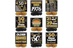 50th Birthday Decorations for Men Women 9Pcs Vintage 1976 Honeycomb Centerpieces, Black and Gold Cheers to 50 Years Table Top