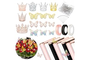 YOULDIANZI Bouquet Wrapping Paper Kits, 60Sheets Waterproof Flower Wrapping Paper, Floral Wrapping Paper Bouquet in Black Pink Beige With Ribbons, Flower Pins, 3D Butterflies & Crowns for Florist Wrap (BAO-HUA-A2)