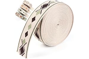 PECMER Boho Style Webbing 1.5 inch -6 Yards Beige Black Diamond Shape Patterns Jacquard Webbing-1 1/2 inch Nylon Webbing for Crafts Pet Collars Leash Tent Bag Purse Making Supplies