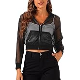 Allegra K Hoodie Jacket for Women's Zip Up Cropped Mesh Jackets Workout Long Sleeve Sheer Bomber Jacket