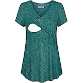 Joymom Womens V Neck Short Sleeve Nursing Tops Maternity Breastfeeding Shirts S-2XL