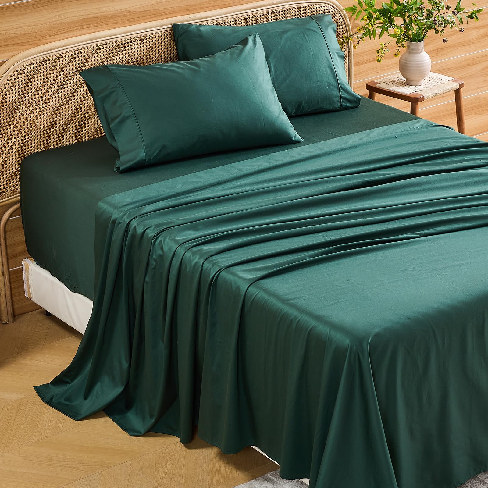 Bedlifes Deep Pocket Sheets 18-24 Inch, California King Size Egyptian Cotton 1000 Thread Count, 4-Piece - Fits Extra Thick Mattresses, Cooling & Breathable (Dark Green)