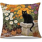 AgriFusion Tech Floral Black Cat Pillow Cover 18x18, Cat Lovers Gifts for Women, Garden Cats Decorative Pillowcase for Home Bedroom Living Room