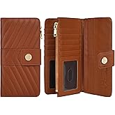 Sunpour Women Wallet RFID Blocking Trifold Wallet Slim Leather Wallet Large Capacity Credit Card Holder Thin Wallet with Zipper Pocket