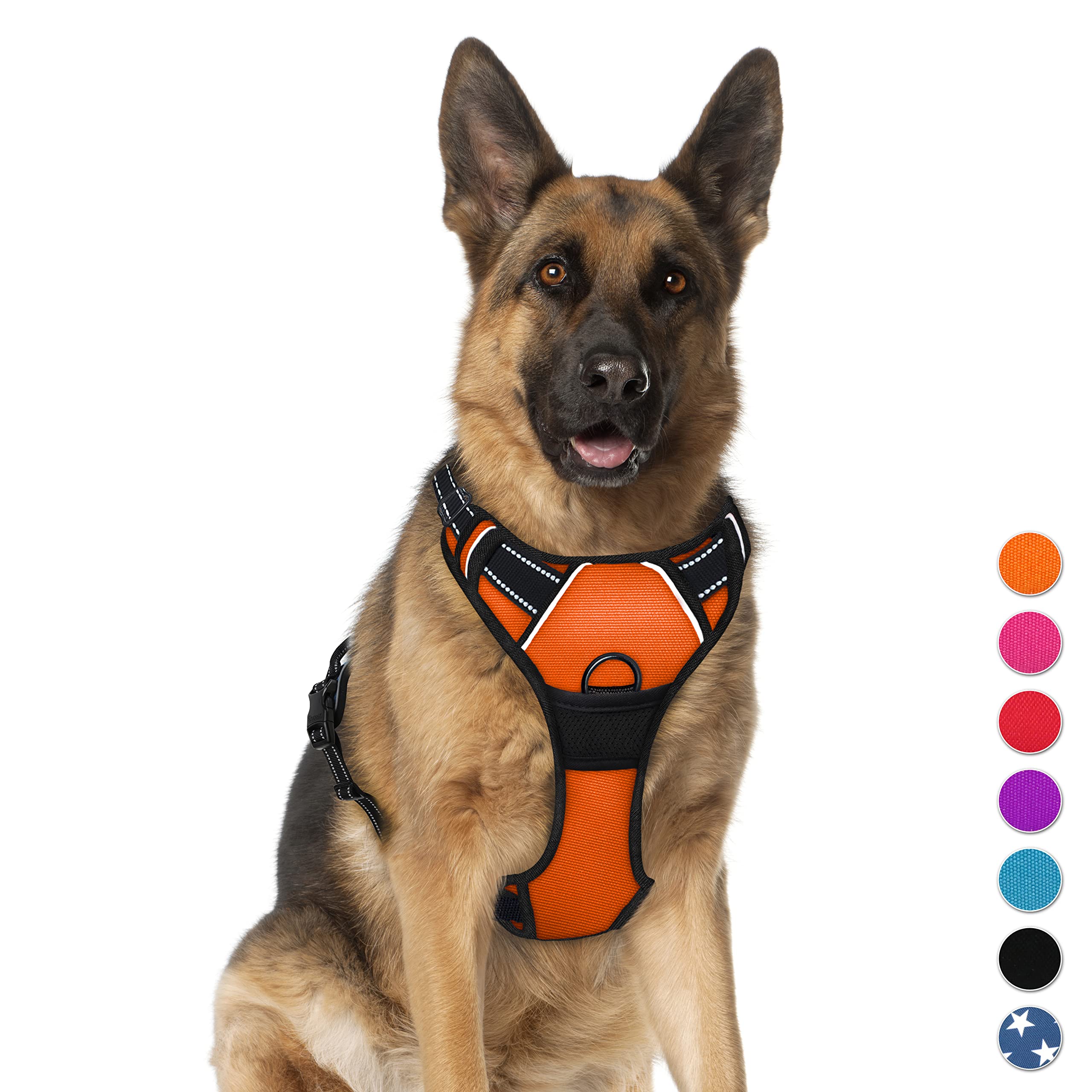 BARKBAY No Pull Dog Harness Large Step in Reflective Dog Harness with Front Clip and Easy Control Handle for Walking Training Running(Orange,XL)