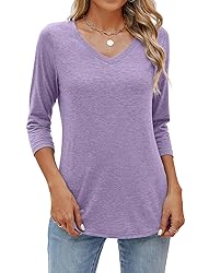 Sherosa Womens V Neck 3/4 Sleeve T Shirts Loose Fit