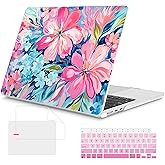 Mektron Compatible with M4 MacBook Air 15 inch Case 2025 A3241 2024 2023 M3 A3114 A2941 M2 Liquid Retina Display Touch ID, Plastic Hard Case & Keyboard Skin & Screen Protector - Hand-Painted Flowers