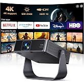 [Official Apps &amp; Live TV &amp; 330&deg; Stand]Smart Mini Projector with WiFi and Bluetooth Ultra-thin, 4K Support Outdoor Movie Projector, Auto Focus, HDR10, Portable 1080P Projector for Bedroom/Home/Celling