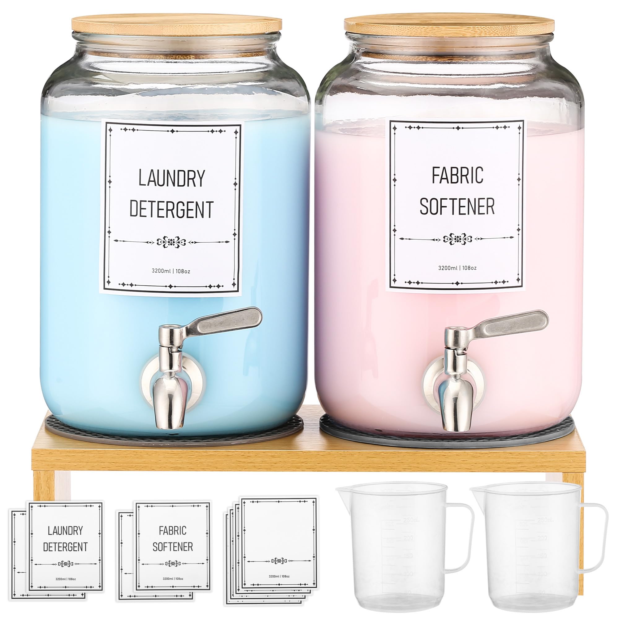 Photo 1 of ***ONLY 1 JAR*** Laundry Detergent Dispenser. 0.9 Gallon Glass Laundry Soap Liquid Laundry Detergent Dispense. Fabric Softener Dispenser With Stand and Bamboo Lid. Laundry Room Organization and Storage