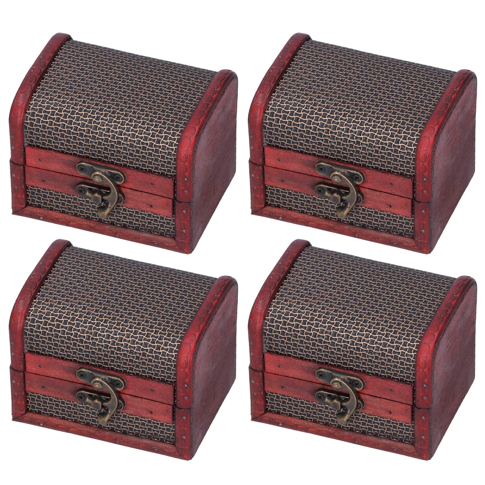 Nikou Vintage Wooden Storage Box, Jewelry Storing Storage Organizer 4Pcs Wooden Craft Box with Lid Old-Fashion Treasure Chest Classic Decoration for Cosmetics Sweets Art