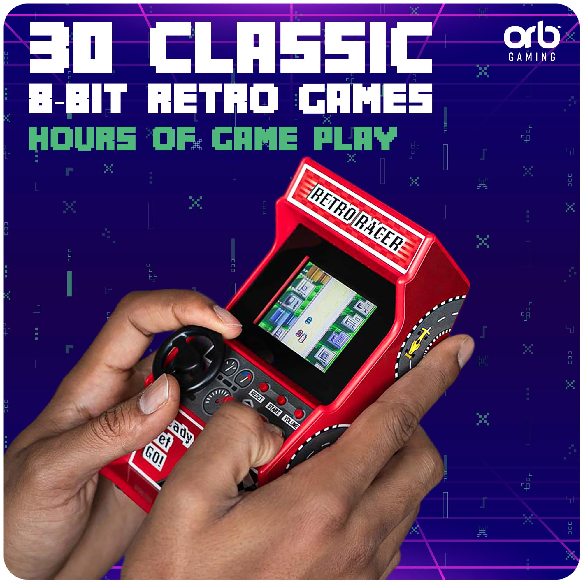 Orb - Mini Arcade Racing Machine: Handheld Console with 30 Pre-Loaded 8-Bit Games, 2.4