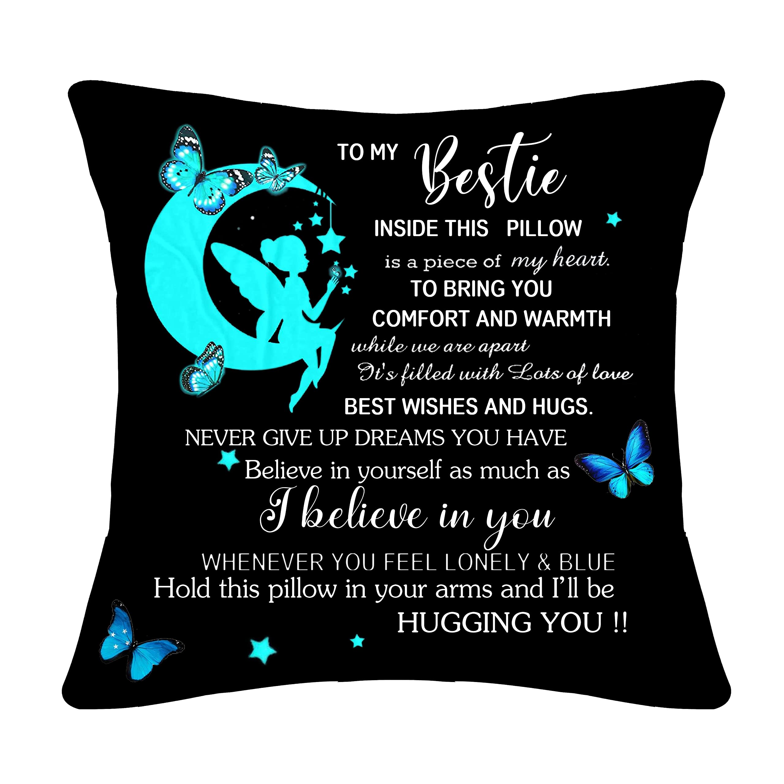 Bommex Best Friend Cushion Cover Throw Pillow Cover Pillowcase for Women Girls Friendship Gifts Birthday Gifts (bestie)
