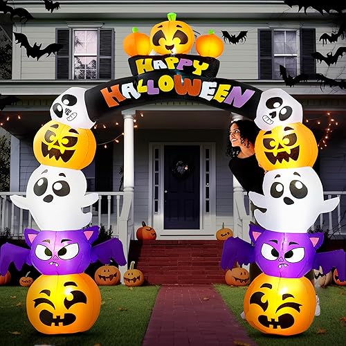 Joiedomi 8 FT Cute Halloween Inflatables Pumpkin Archway Outdoor Decoration, Archway Halloween Blow Up for Yard with Build-in LED Lights, Inflatable Arch Yard Outside Pumpkin Decor for Party, Garden