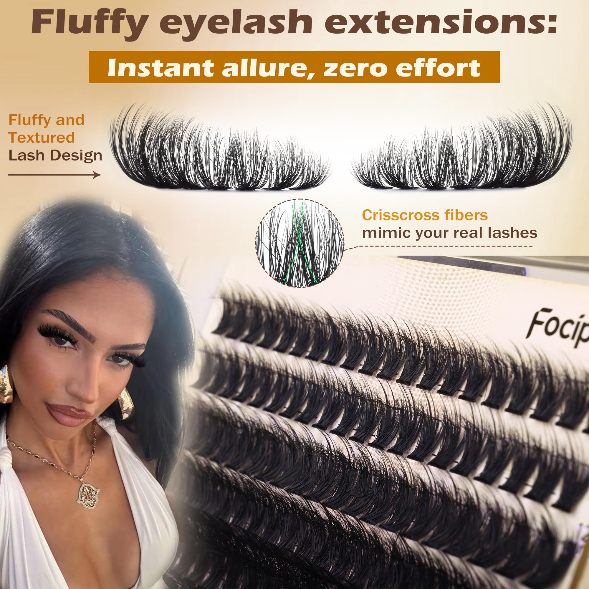 Focipeysa Lash Extension Kit Thick Eyelash Extension Kit 10-18mm Fluff Volume Lash Clusters 200D Individual Eyelashes Kit with Lashes Bond, Lashes Remover, Lash Tweezers, DIY Lash Extension