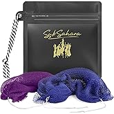 SubSahara African Net Sponge Authentic - 2 Pieces Exfoliating Scrubber for All Skin Types, Ideal for Face & Body Daily Use, Durable, Gentle Exfoliation (Blue & Purple)